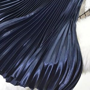 Blue high waist satin pleated skirt (lined)